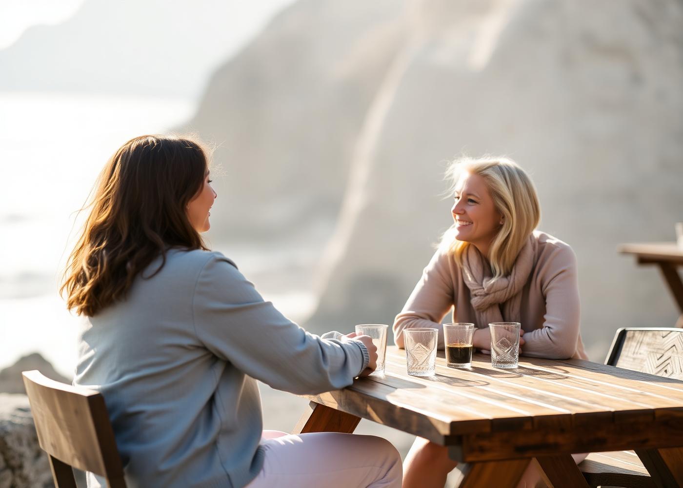 A relaxed conversation by the coast